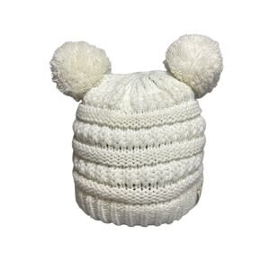 C.C Baby Girl Kids White Knit Bear Pom Pom Knit Winter Snow Beanie Hat OS